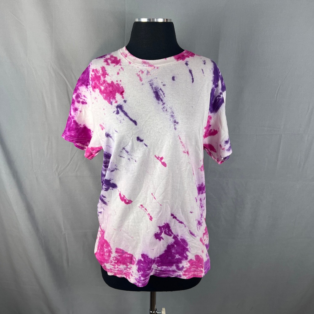 Gildan T Shirt Womens Medium Multicolor Tie Dye Heavy Cotton Ribbed Crew Neck